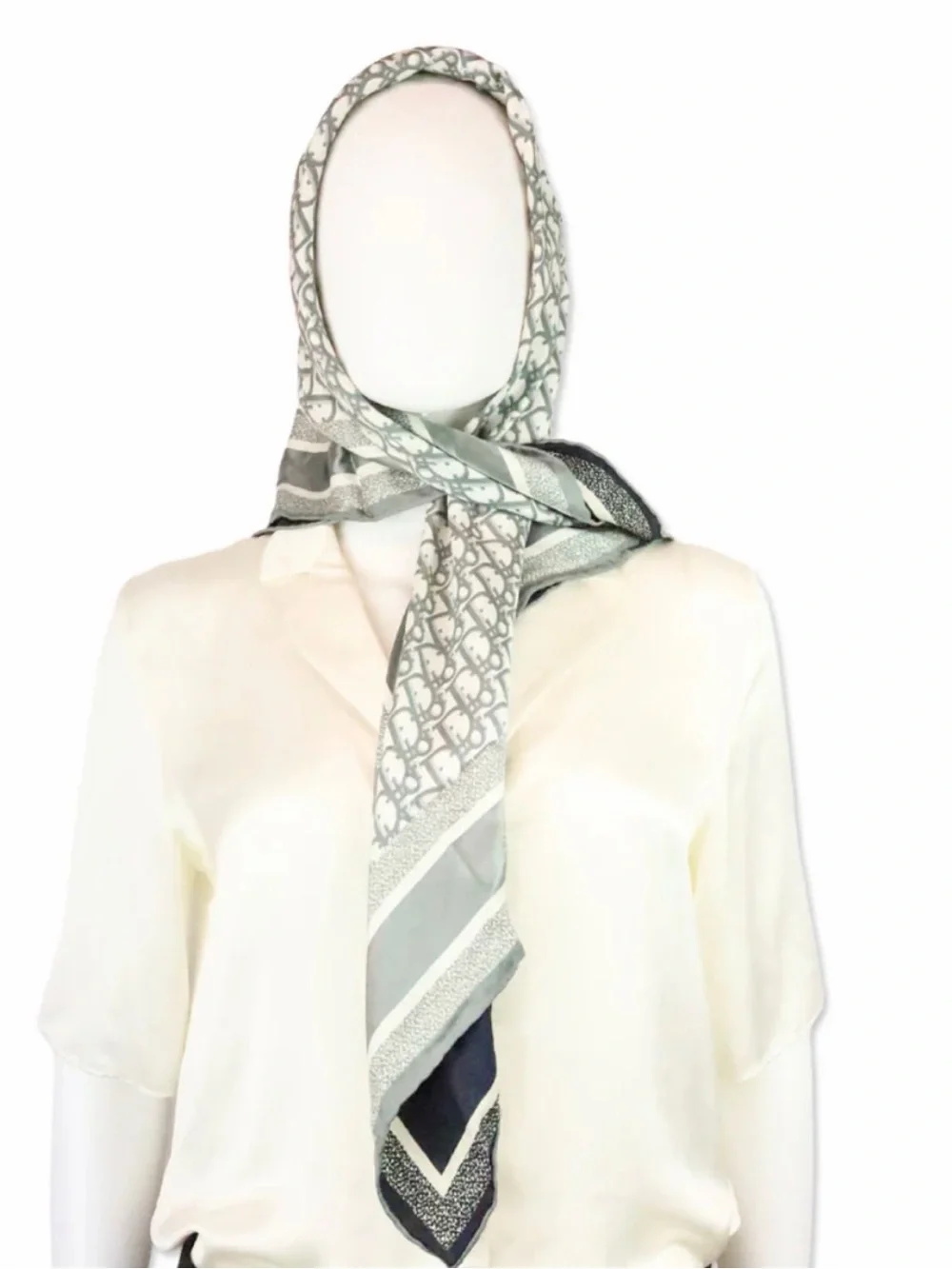 Dior White and Gray Monogram Scarf